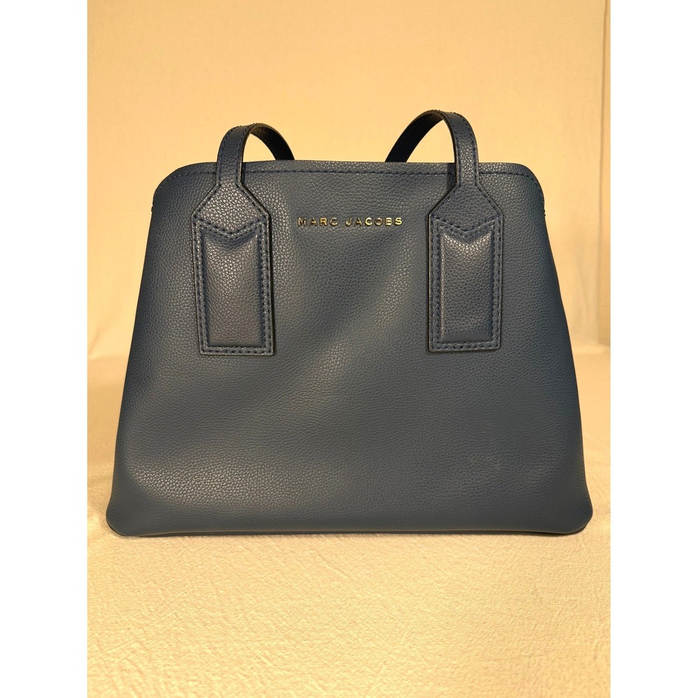 Marc Jacobs The Editor 38 Tote Blue Sea Pebbled Leather Burgundy Interior Zip